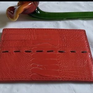 Okapi Chili Red Ostrich Shin Card Holder- New without Tag-Rare